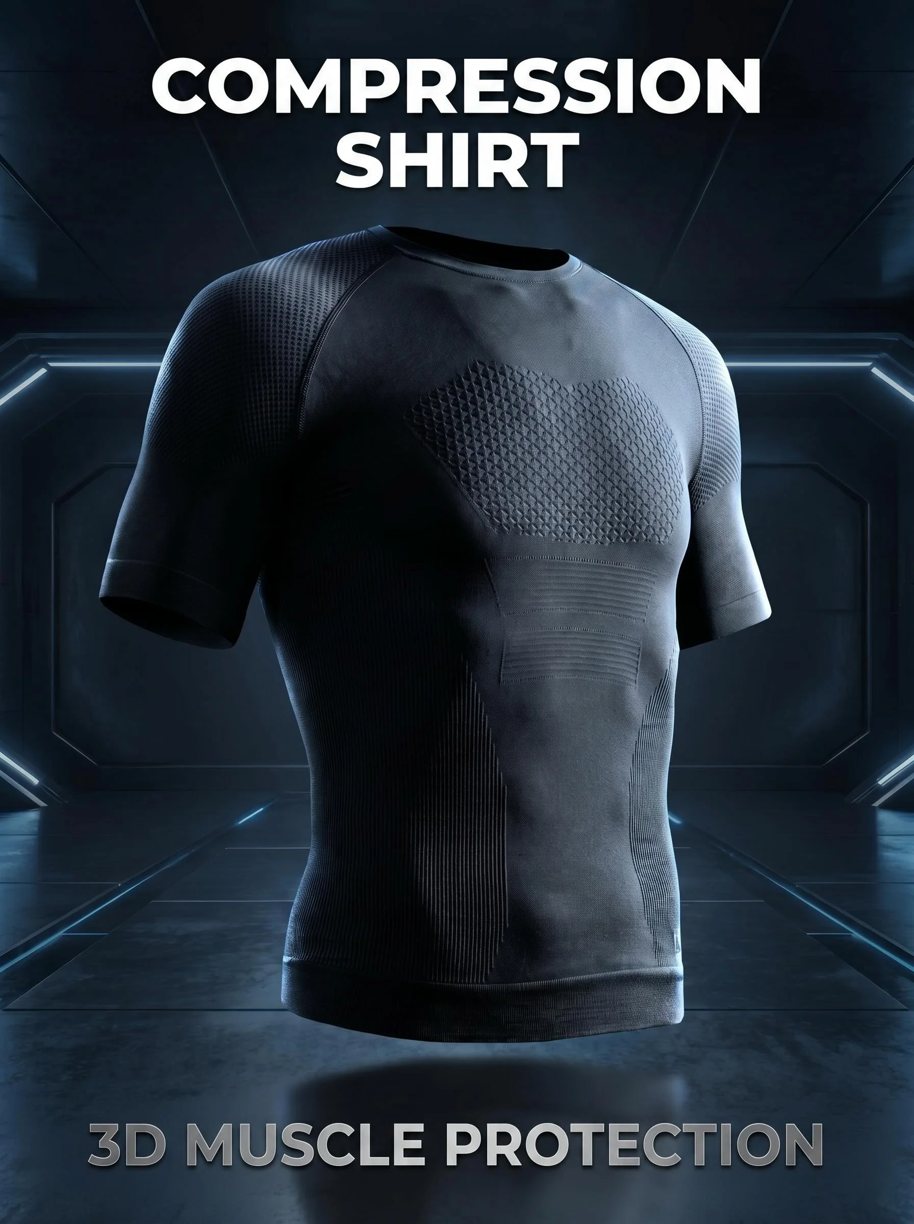 Men 3D Muscle Shaping Compression Tee Knitted Short Sleeve Nylon Spandex Gym Running Fitness Body Shapewear Sport T-shirt