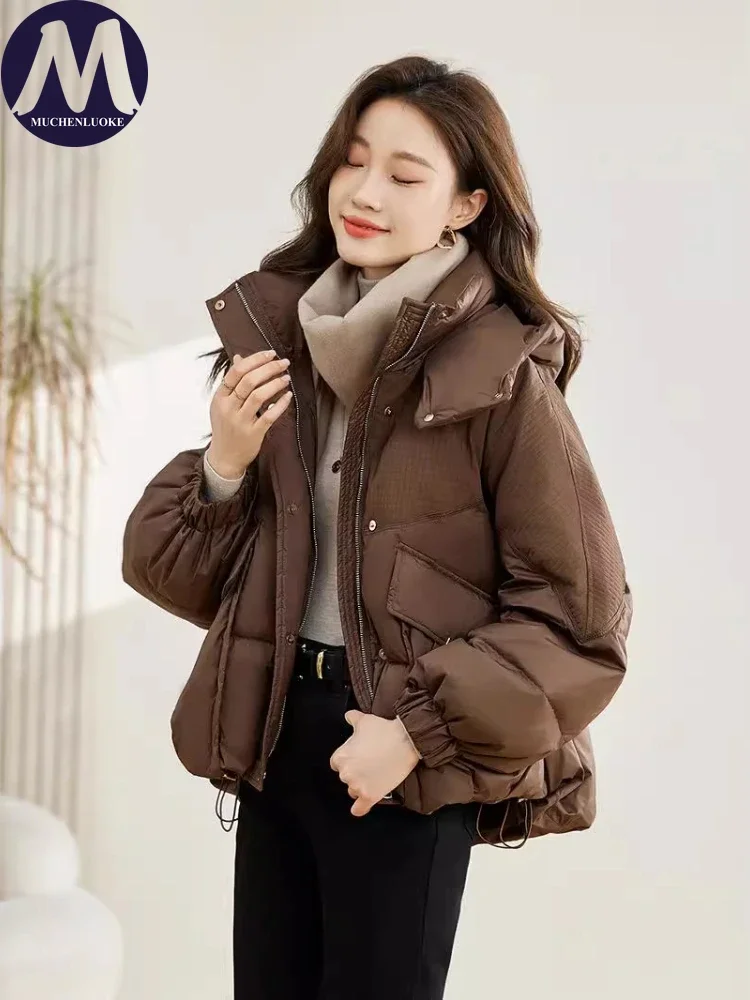 Ropa de algodón para mujer, Parkas cortas con capucha de manga larga a la moda coreana, Parkas cálidas holgadas e gruesas informales, abrigos