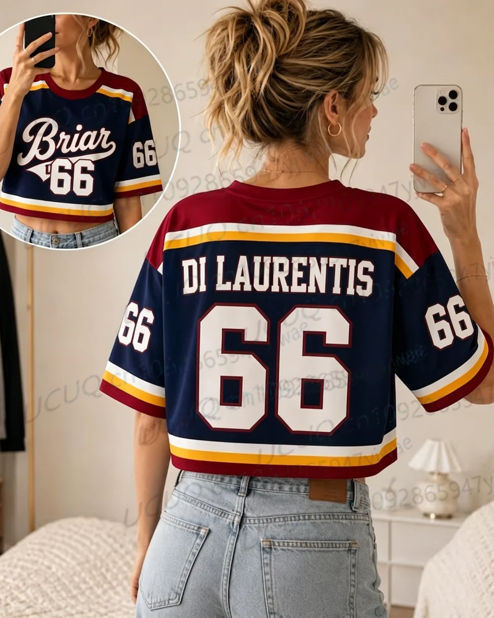 Sommer Damen Off Campus Briar University Graham 44 DI LAURENTIS 66 Crop Top Football Jersey Kurzarm Crop T-Shirt Tops – Detail 5