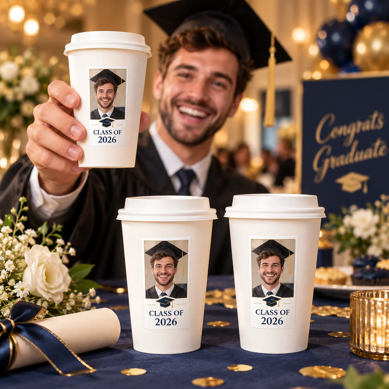 DIY Custom Photo Cup Stickers,Personalized Photo CUP Stickers,Peel and Stick, for Birthday, Graduation, Wedding, Memorial Party