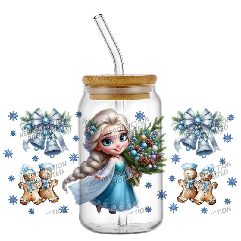 

New Princess Christmas 16oz Libbey UV DTF Cup Wrap Transfer Custom Label DIY Logo Self adhesive Mug Decal Sticker