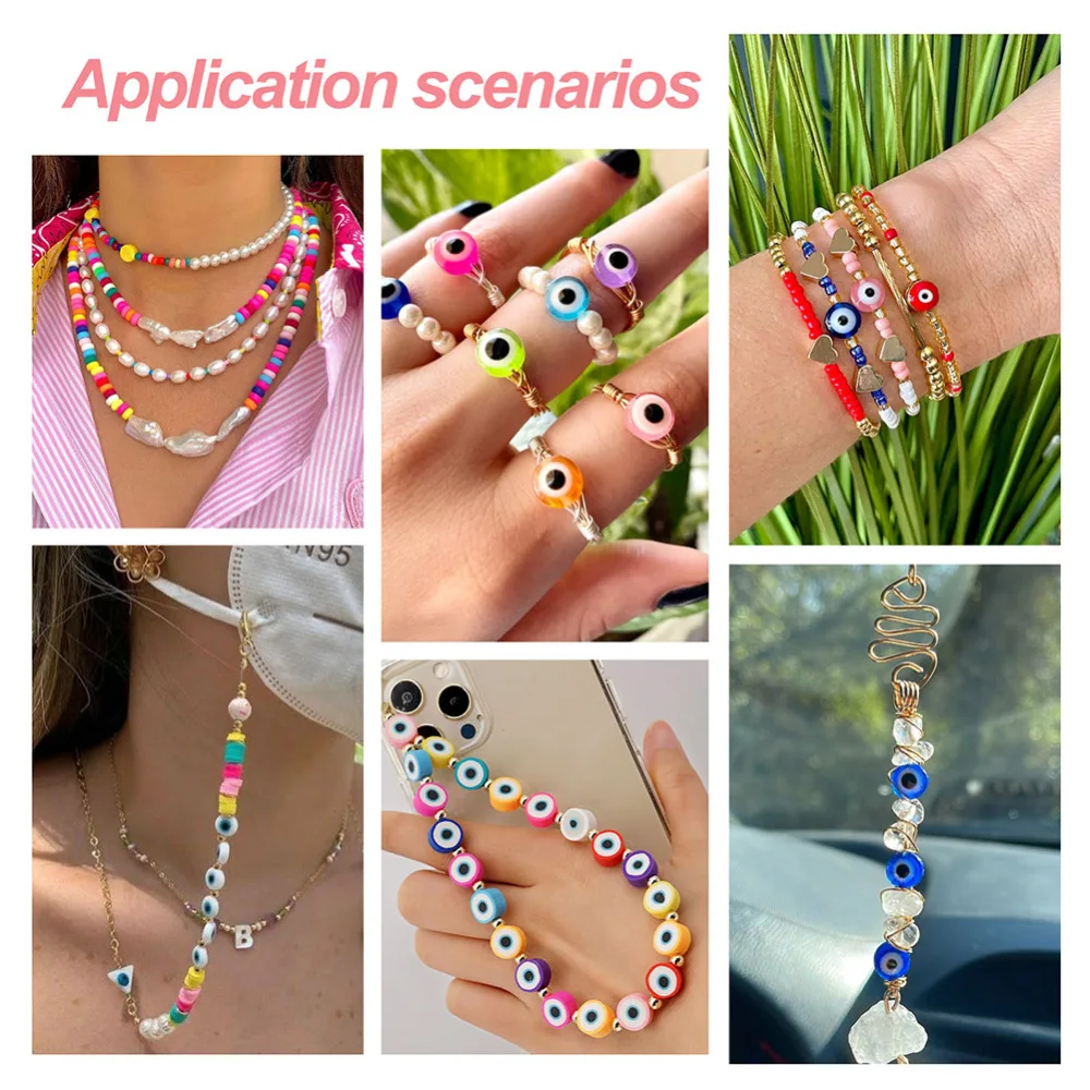 1Set DIY Beaded Dangle Earring Pendant Decoration Making Kit Including Pink Acrylic Glas Seed Beads Evil Eye Links Pendnats