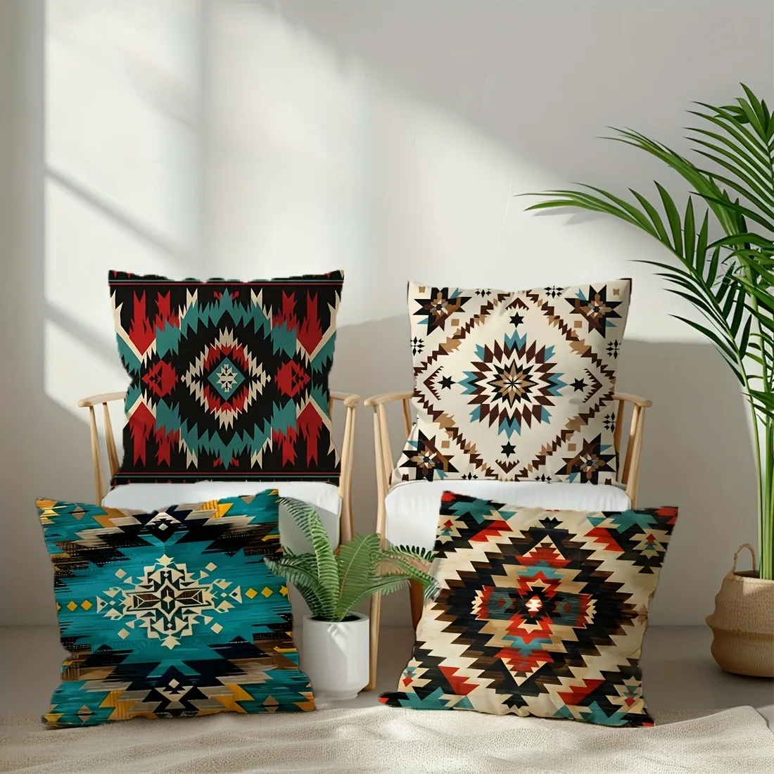 4pc Tropical - themed Home - style PillowcaseBedroom Living Room Sofa Home Decor Polyester Cushion Cover with Zipper