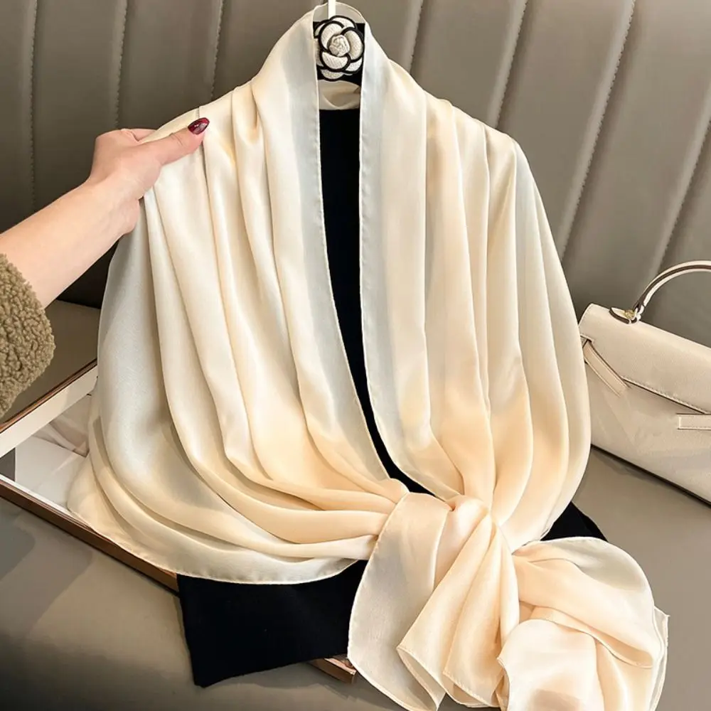 

Fashion Silk Satin Long Scarf Thin Soft Outdoor Sunscreen Hijab Breathable Solid Color Female Shawls and Wraps