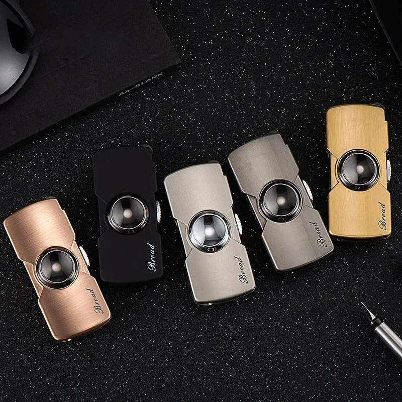 Creative Mini Fidget Spinner Metal Lighter Grinding Wheel Windproof Finger Toy Gift Metal Gas Lighter Men\'s Gadgets