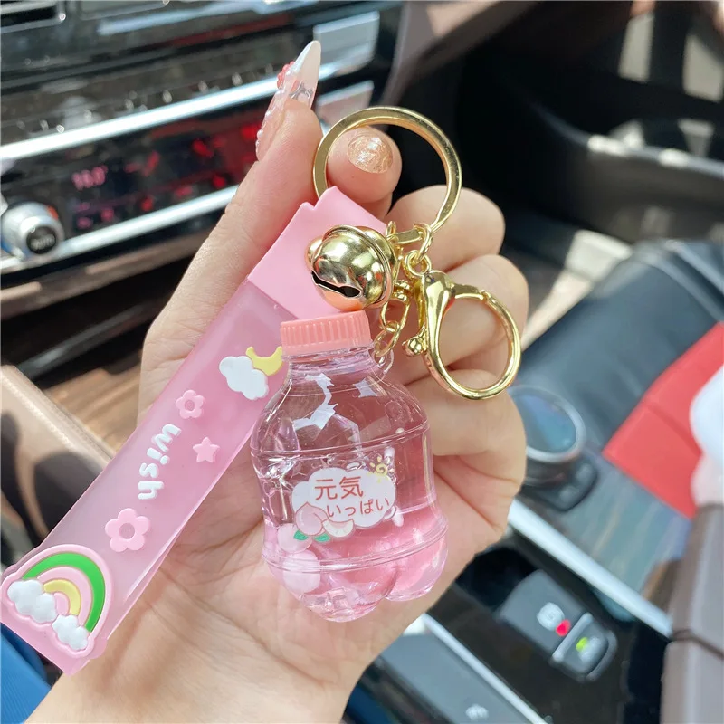 3pcs Creative Into Oil Ice Cube Vitality Peach Flavor Bubble Vapor Soda Bottle Key Chain Female Cute Liquid Coke Bottle Keyring