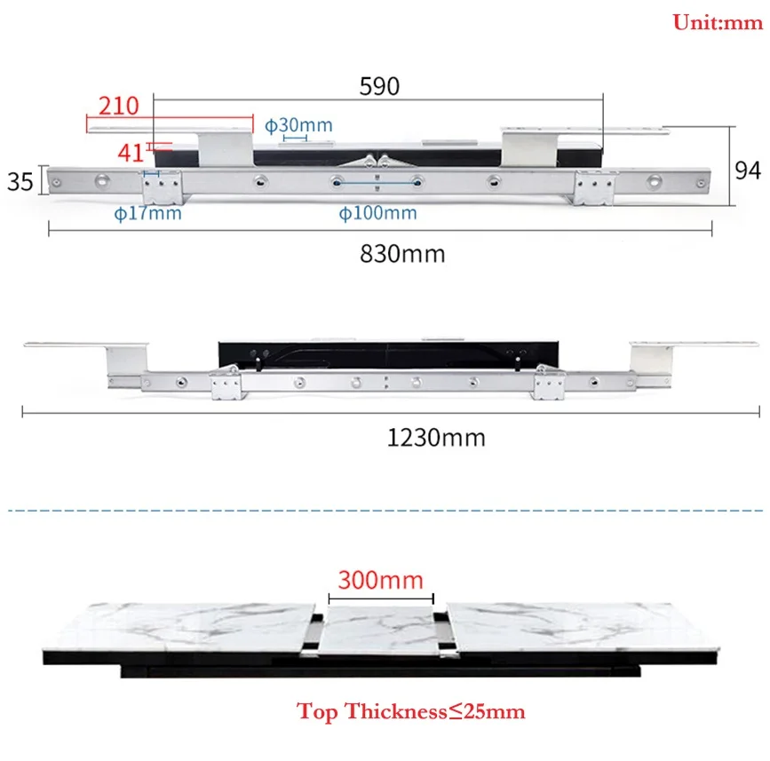 1Set Dining Table Middle Leaf Automatic Lift-up Slides Mechanism For Extension