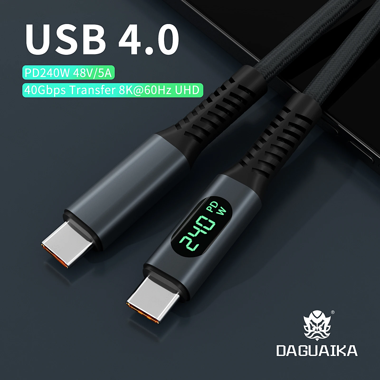 USB 4 Cable with LED Display Supports 8K Video 40Gbps 240W USB C Charging Cable For lPhone 15 MacBook Monitor Docking Stations