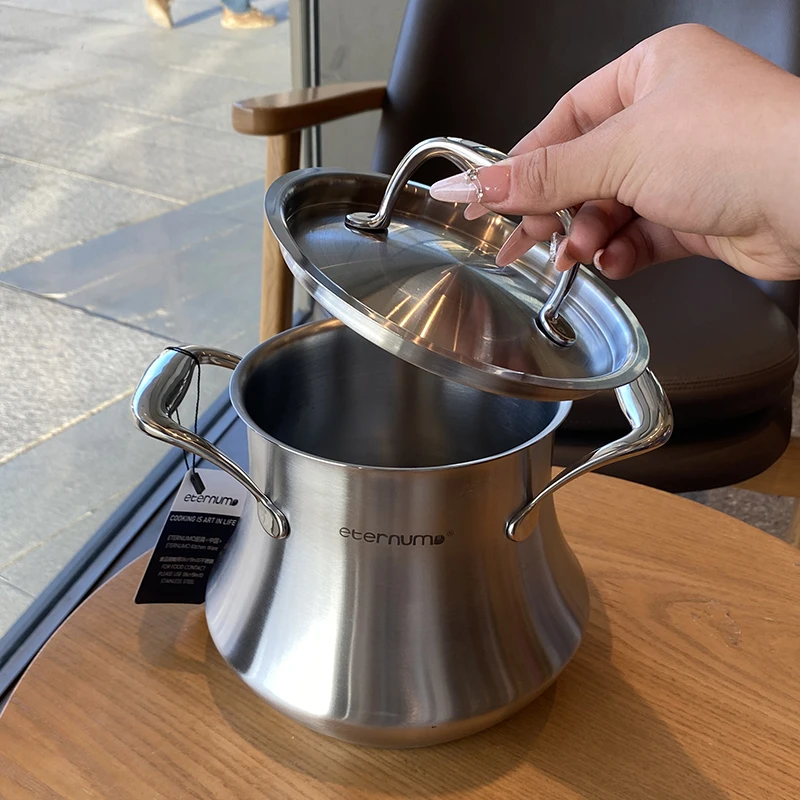 Stainless Steel Stock Pot with Dual Handles High-Capacity Soup Cooking Pot Heat-Resistant Stew Pot for Home Kitchen Cookware