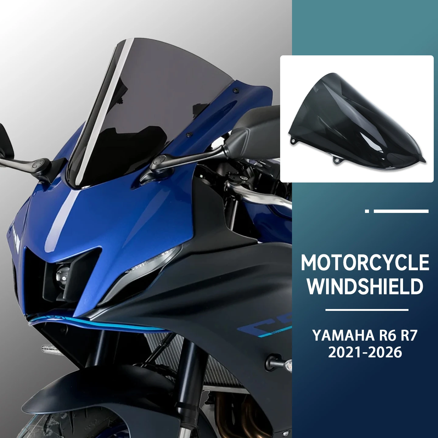 

For Yamaha YZF R6 R7 2021-2026 Motorcycle Windshield Windscreen Wind Deflector Double Bubble Black Smoke Fairing