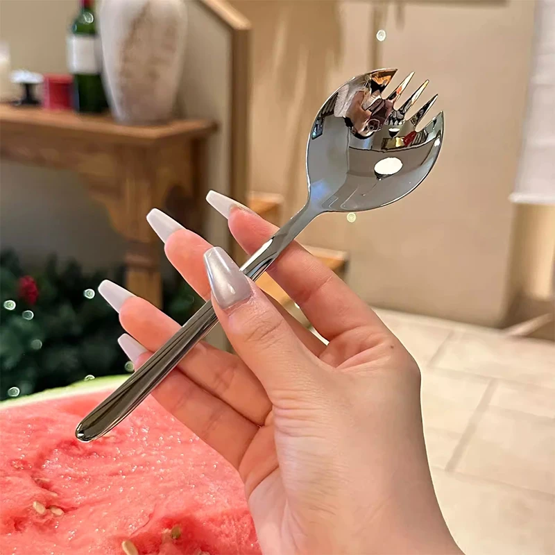 Stainless Steel Salad Spoon Creative Spoon Fork Pasta Fork Instant Noodle Spoon Watermelon Spoon Cake Dessert Fork