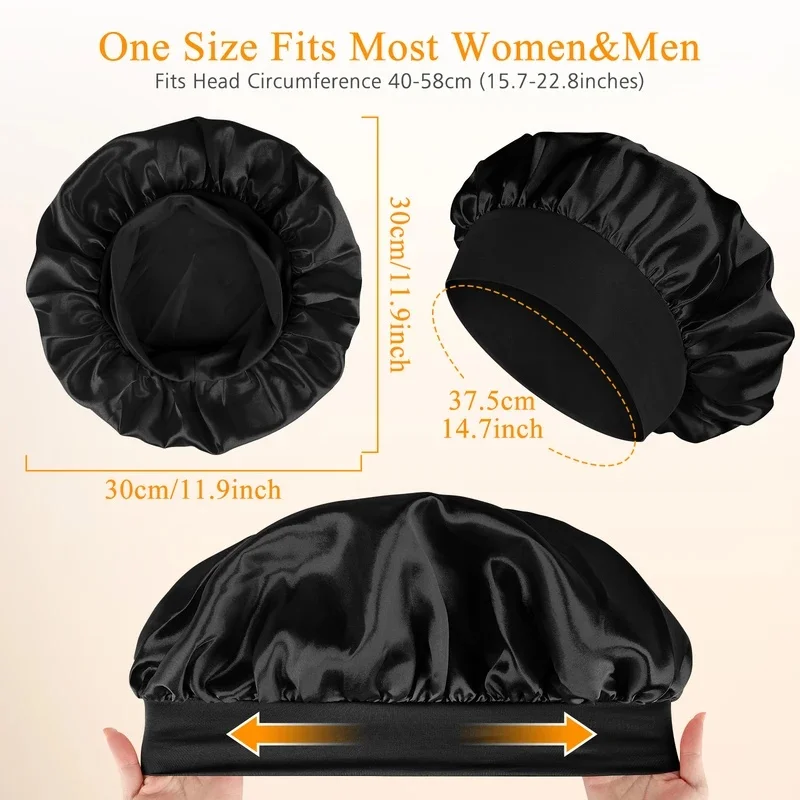 1pc/lot Women's Solid Color Satin Wide-Brimmed Shower Cap Suitable for Daily Use Silk Bonnet Satin Bonnet