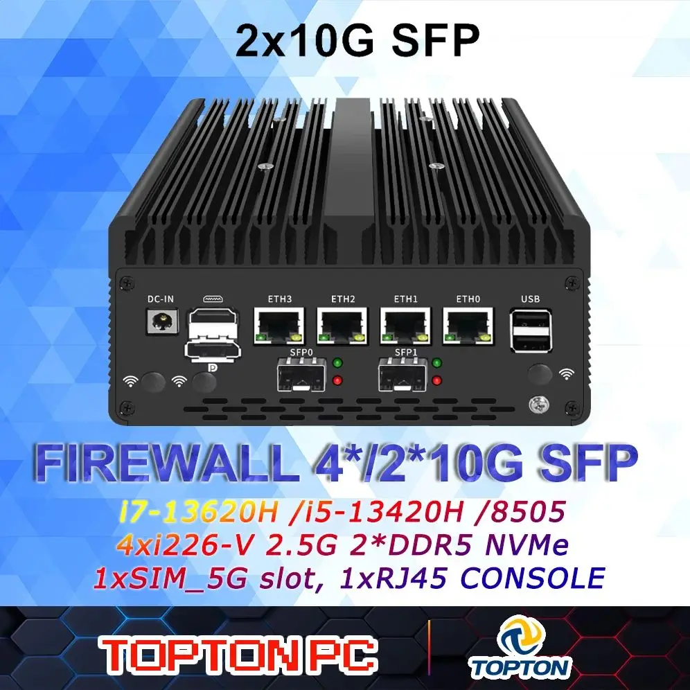 Программный маршрутизатор pfSense с брандмауэром, 2220 pfSense, Intel i7 13620H, 8505, 4xIntel i226, 2,5G LAN, 2xDDR5, NVMe, безвентиляторный мини-ПК, HDMI2.0 DP AES-NI OPNse