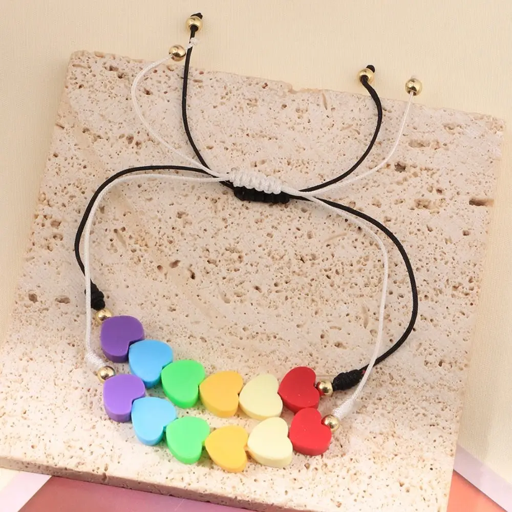 2 個キャンディーカラーレインボーハートブレスレット自由奔放に生きるチャーム調節可能なカップルプライドブレスレットカラフルな友情編組ブレスレットギフト