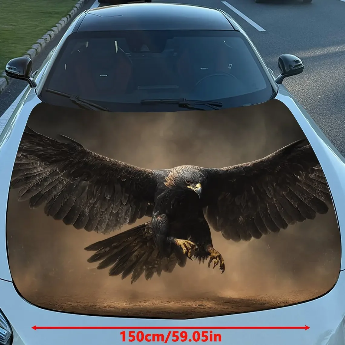 Desert Black Hawk Car Hood Decal - Durable PVC Vinyl Wrap For Engine Protection, Stylish Pattern & Bold Design, Perfect For Most