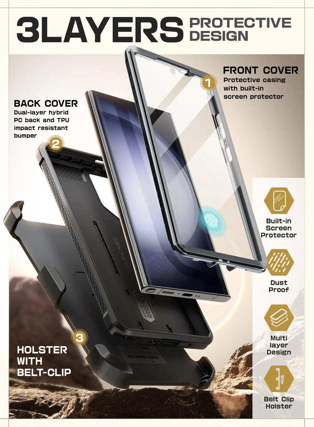 For Samsung Galaxy S24 Ultra Case 2024 SUPCASE UB Pro Full-Body Dual Layer Rugged Belt-Clip Case with Built-in Screen Protector