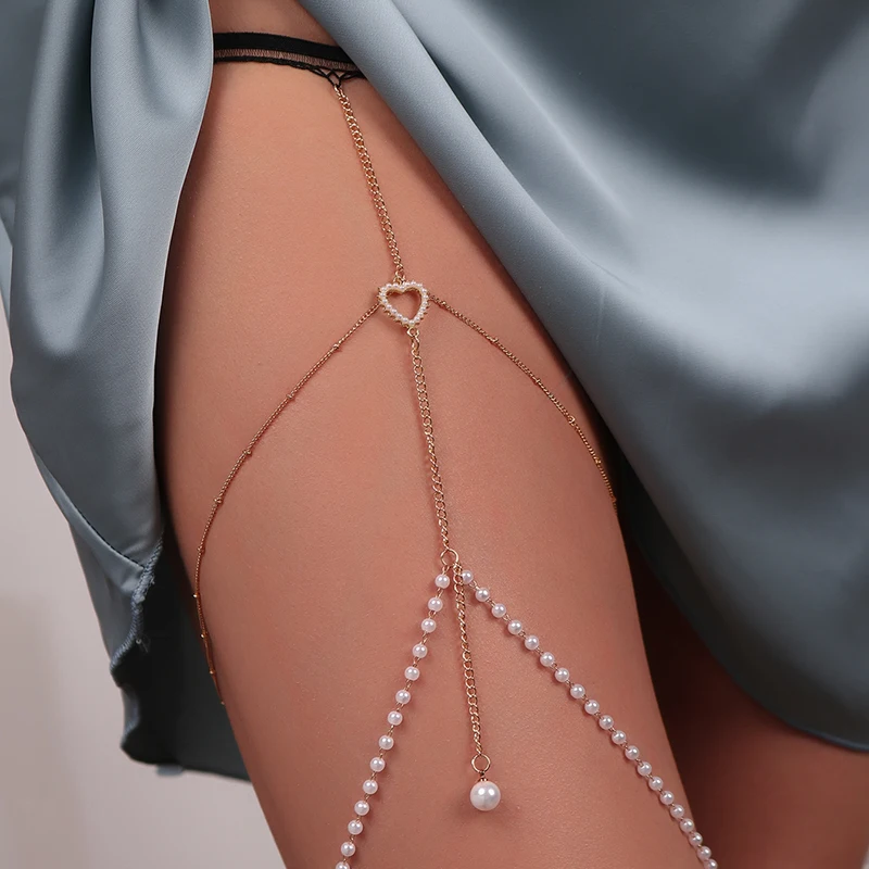 Aihua Bohemia Mehrschichtige Quastenperlen Beinketten für Frauen, verstellbare elastische Oberschenkelkette am Bein, Zubehör, sexy Körperschmuck – Detail 2