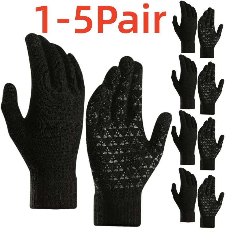 1-5Pairs Winter Outdoor Sports Running Glove Warm Touch Screen Gym Fitness Full Finger Gloves For Men Women Knitted Magic Gloves