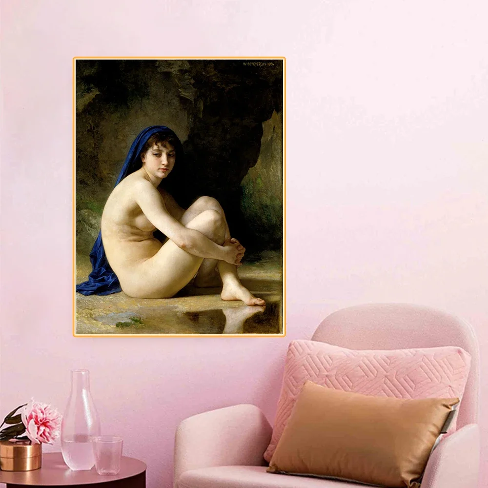 William Adolphe Bouguereau《Seated Nude, 1884》Canvas Oil painting Artwork Poster Picture Modern Wall Decor Home Decoration