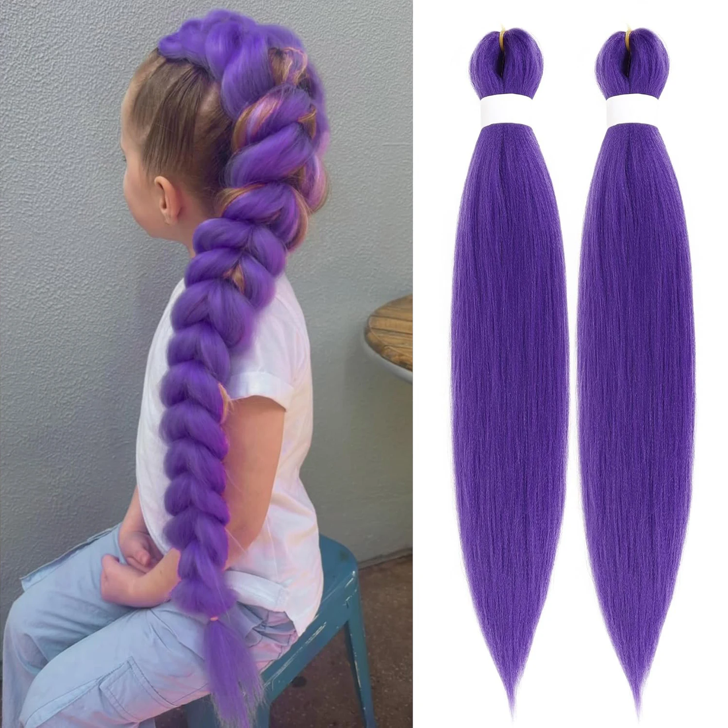 

Purple Long Braiding Hair Pre Stretched Synthetic Braiding hair Extensions for Stage Party Halloween Costume Cosplay
