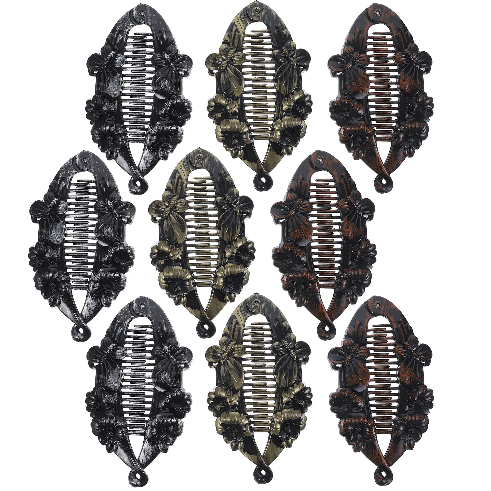 

9pcs Painted Fish Claw Clips Vintage Banana Shape Hairpin Long Hair Accessories Durable Retro Flower Design No Pins
