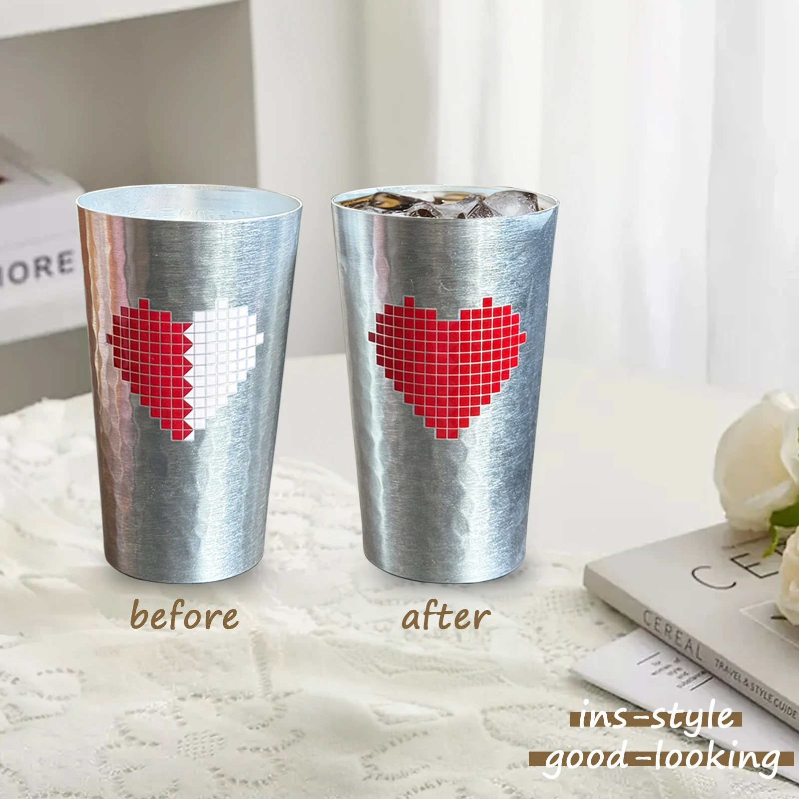 450ml Color Changing Aluminum Cup I Anti-fall Bar Beer Cocktail Mug I Lightweight Reusable Drinking Cups True Love Unique Gifts