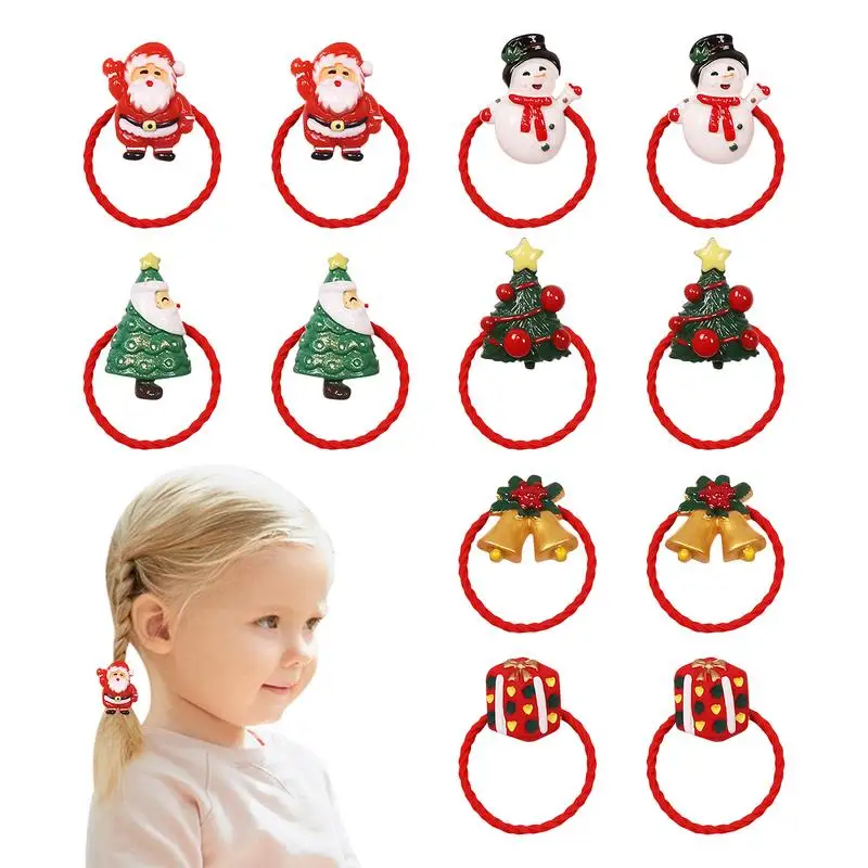 Girls Christmas Hair Ties Santa Claus 12 Pieces Elastic Cute Hair Bands Hair Ties Hair Accessories Bulk Girls Ponytail Holders