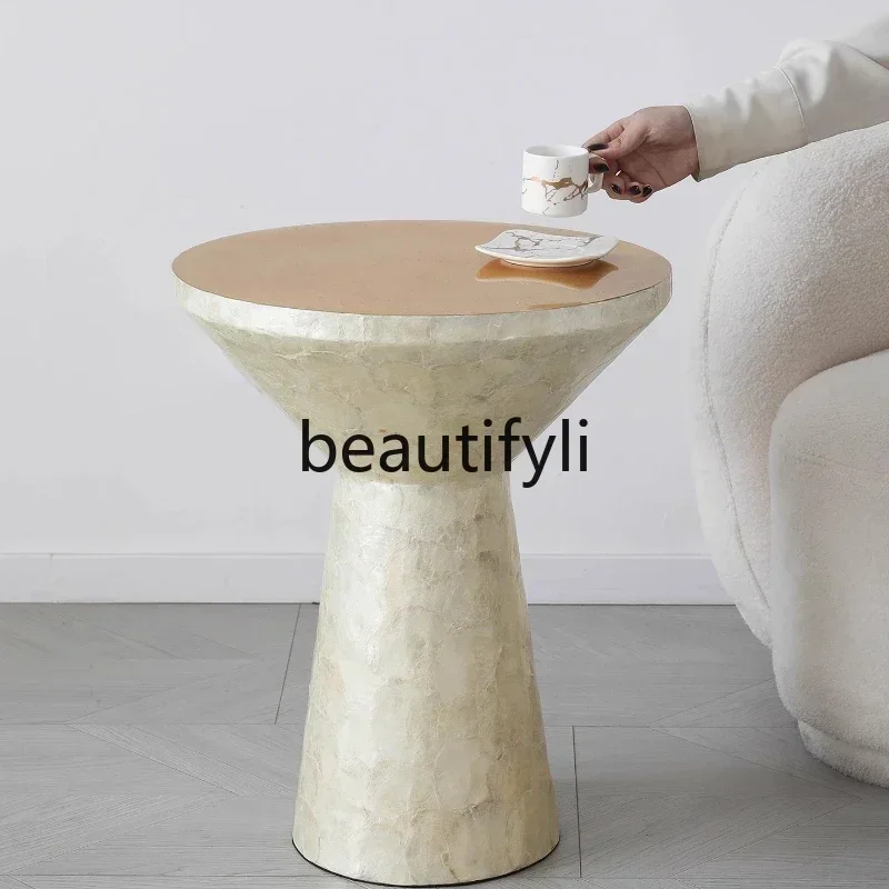 Hot sales French light luxury gold foil shell edge sofa corner living room art ornament high-end coffee table