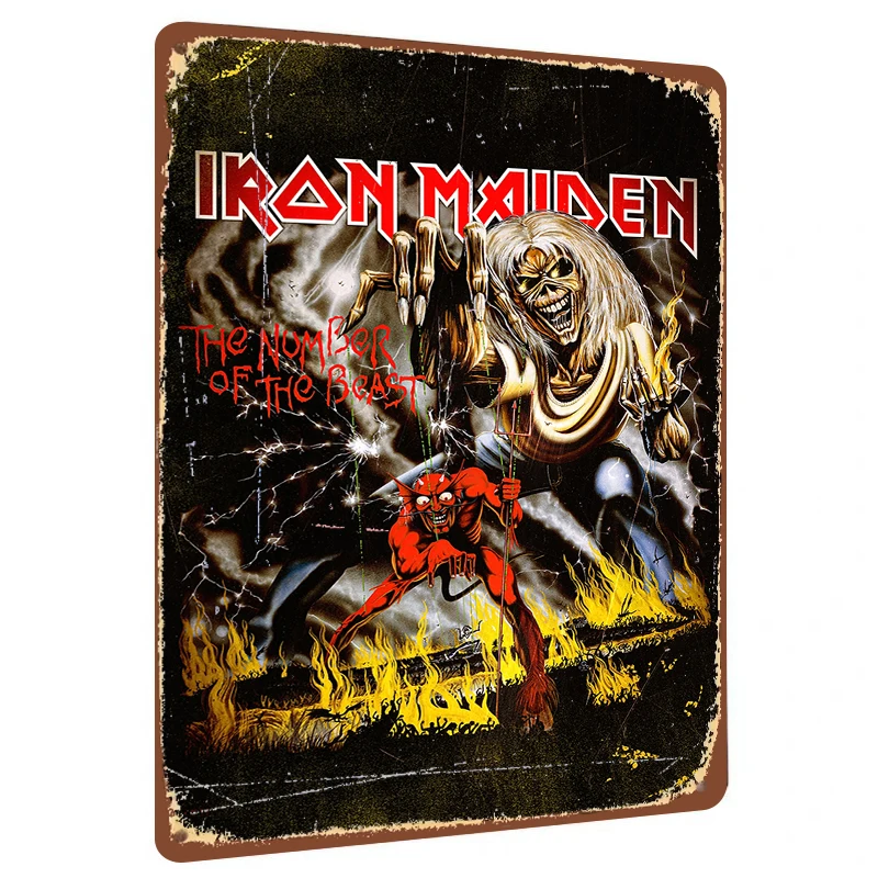 Iron Maiden The Number of the Beast Album Cover Art Metal Tin Sign Vintage Wall Decor for Music Fans