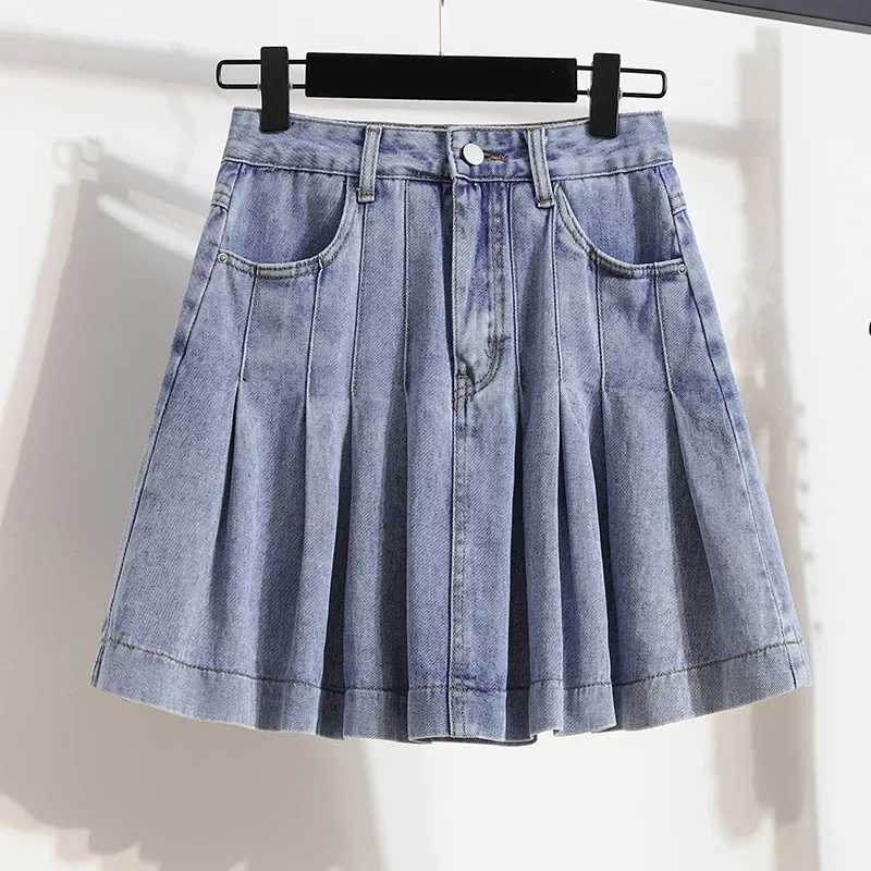 Plus Size Summer 2023 New Short Denim Skirt High-Waisted Plus Size Umbrella Skirt Slimming Cake Skirt Mid-Skirt Water-Washable