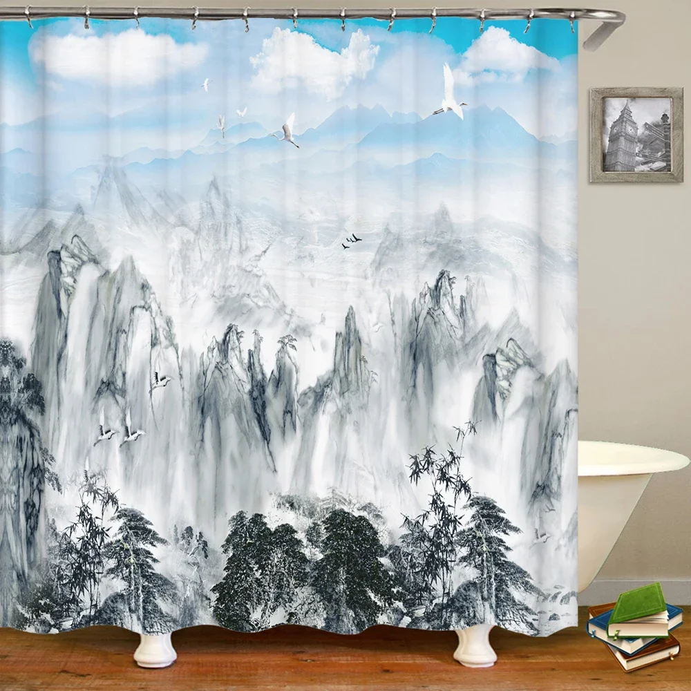 Japanese style Landscape Bathroom Curtain 3D Natural Scenery Waterfall Printing Shower Curtains Waterproof Polyester Home Decor