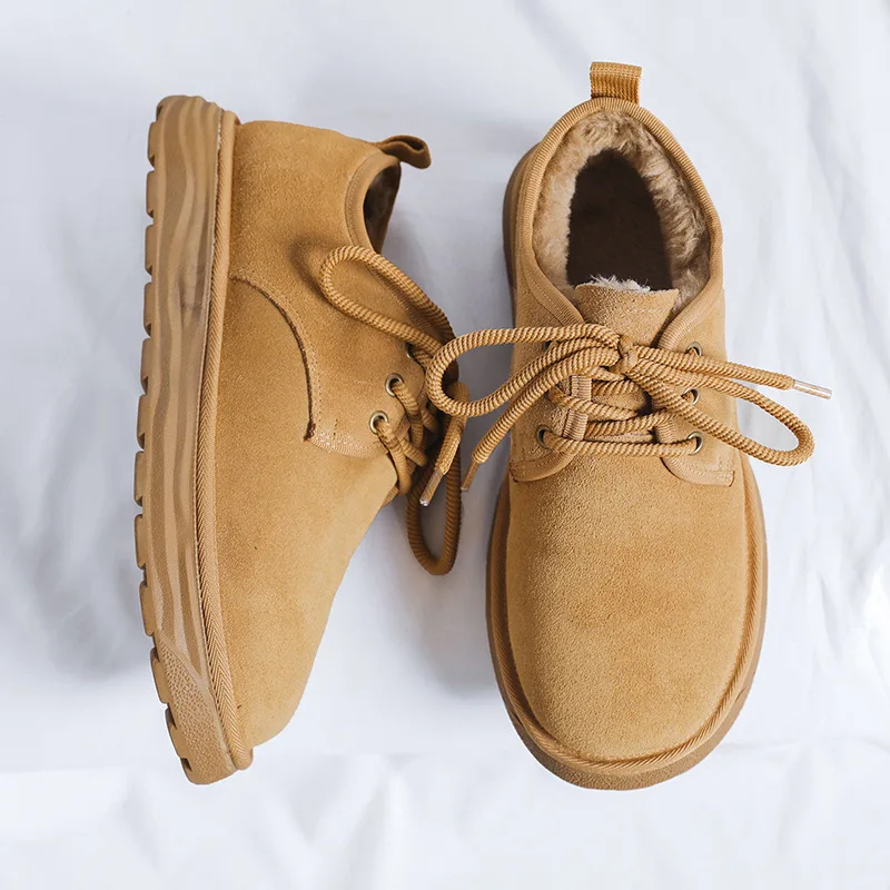Winter Shoes for Men Genuine Leather Boots Outdoor Leather Casual Shoes Plush Inside Ankle Snow Boots