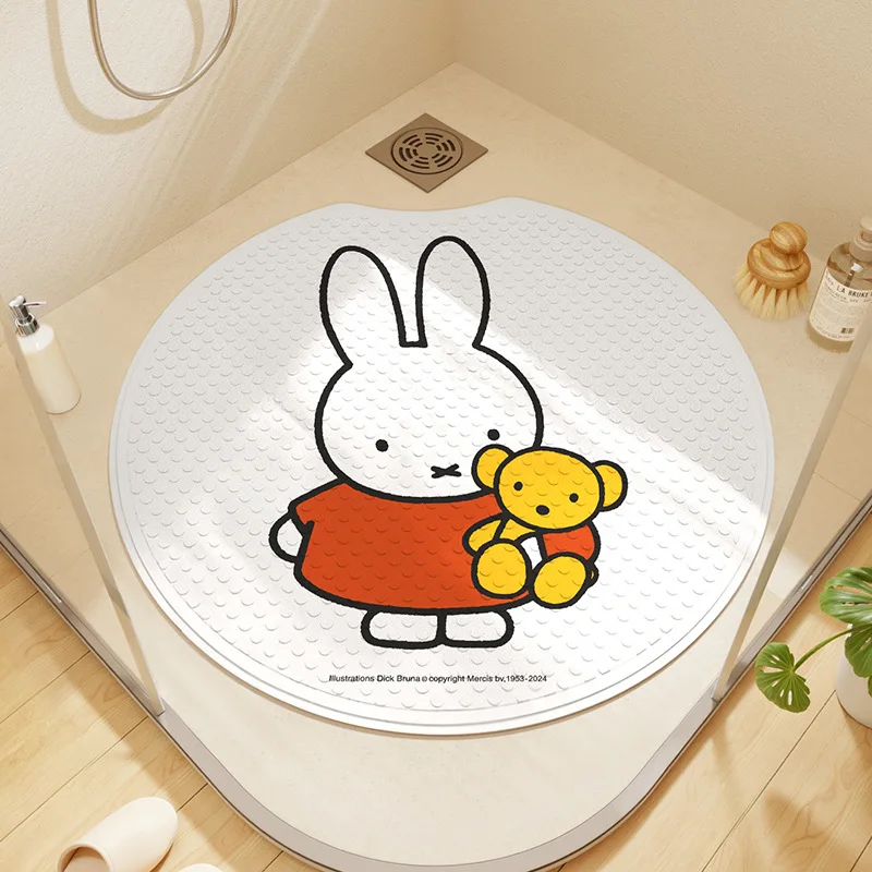 

Cute Miffy Simple Round Foot Mat Bathroom Shower Non-slip Powerful Suction Cup Household Toilet Bathroom Massage Foot Mat