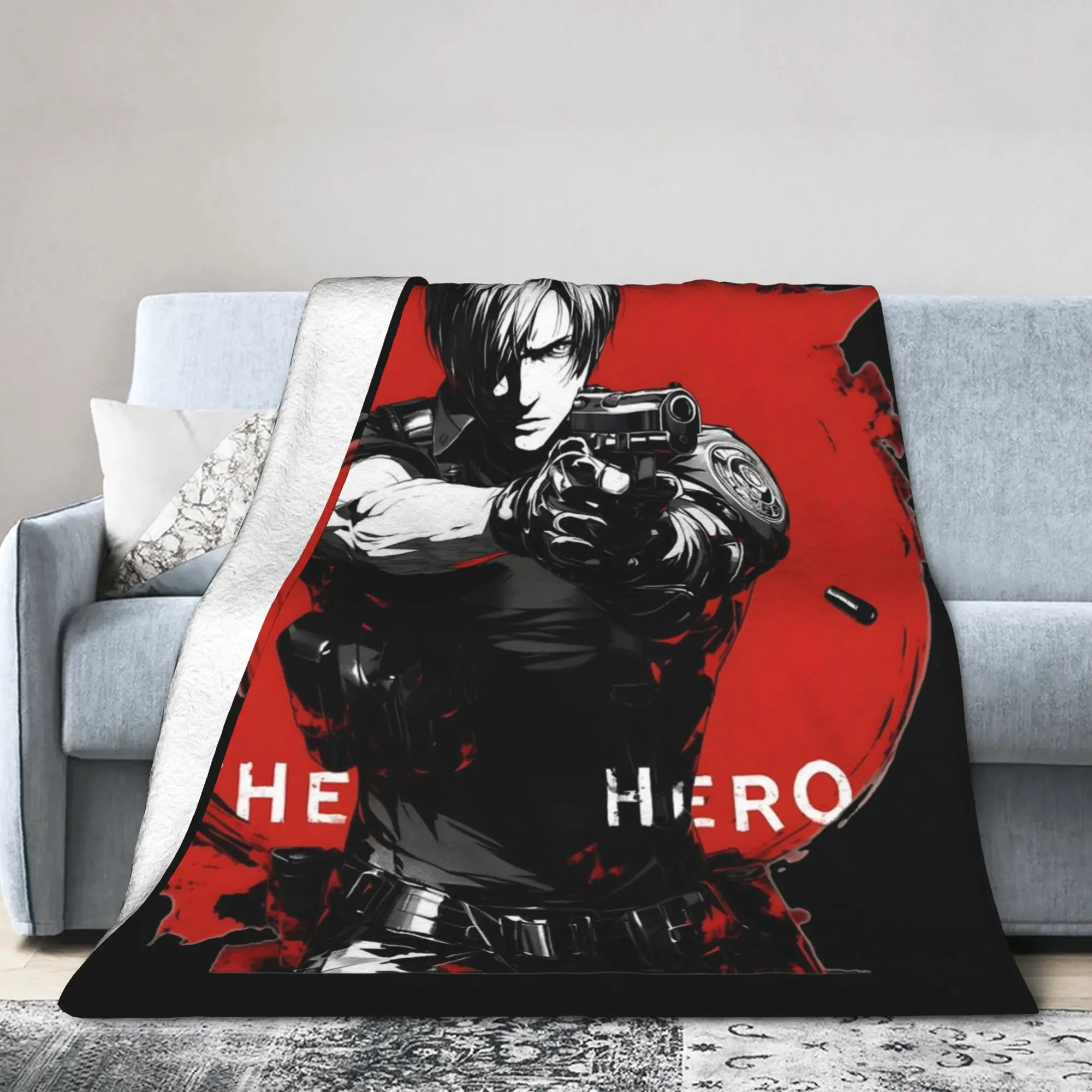Leon S Kennedy Residents Evils Blanket Flannel Printed  Portable Lightweight Thin Throw Blanket for Home Outdoor Rug Piece