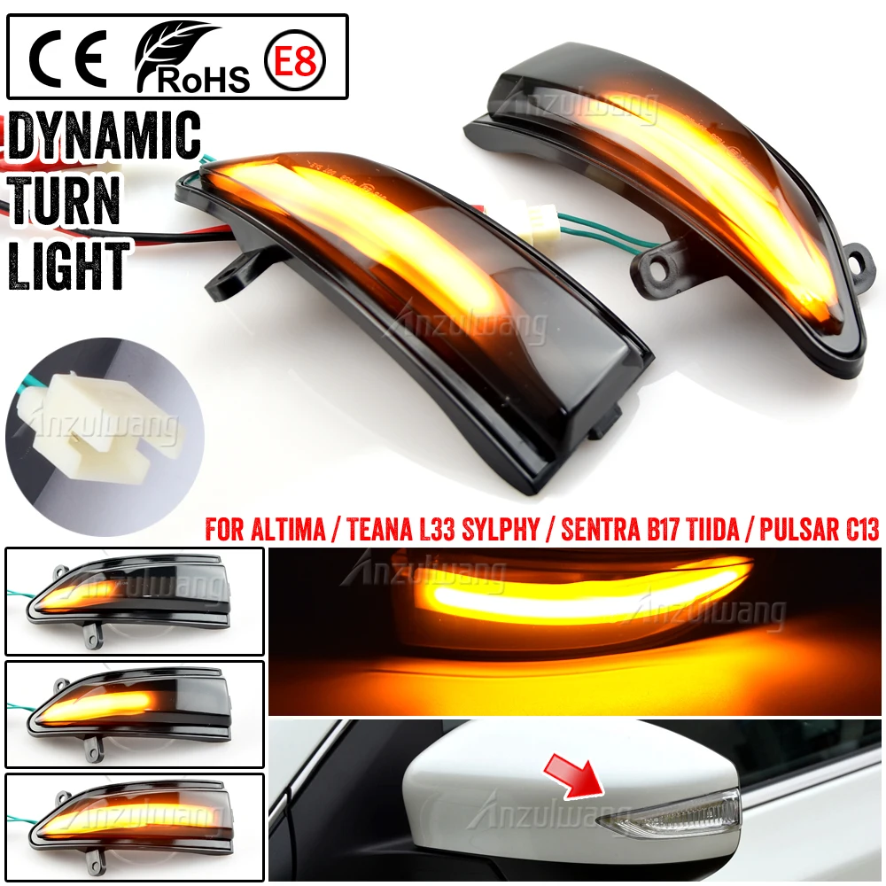 For Nissan Altima Teana L33 B17 Sylphy Sentra 13-18/Pulsar Tiida C13 15-19 LED Turn Signal Light Side Mirror Indicator Lamp