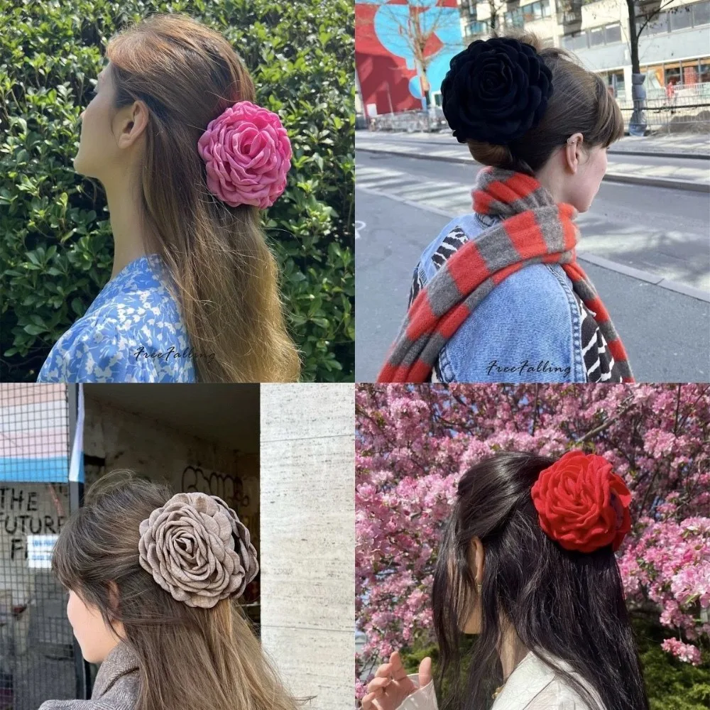 French Stereoscopic Rose Flowe Flower Hair Claw Clips for Women Elegant Back of The Head Hair Shark Clip Hair Accessories