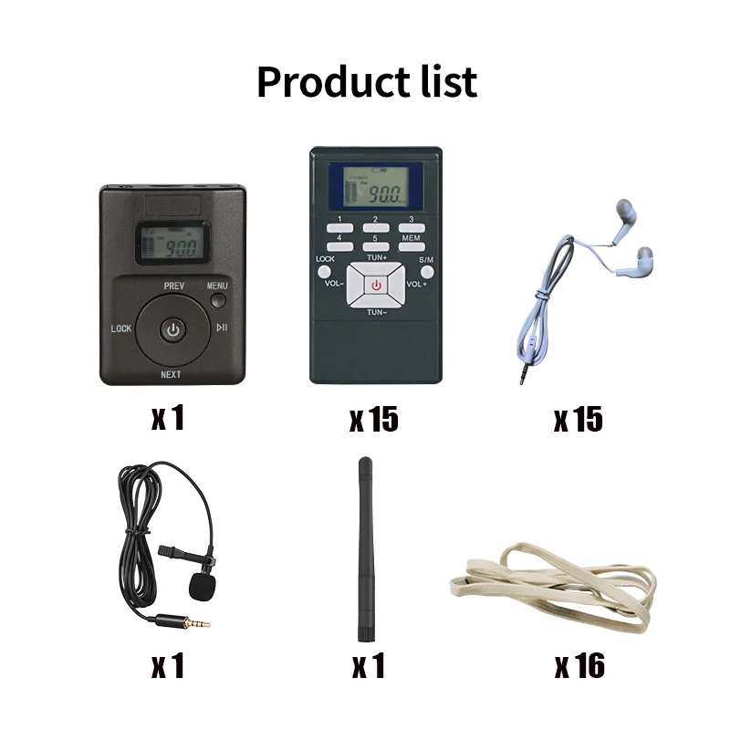 YARMEE FM Portable Audio Wireless Tour Guide System 1 Transmitter + 15 Radio Receivers For Travelling Church Museum Umrah Hajj