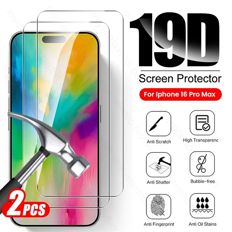 2Pcs 19D Tempered Glass for Apple iPhone 16 Pro Max Iphone16 ProMax Protective Glass on Aifon Iphoen 16Pro 16ProMax Screen Films