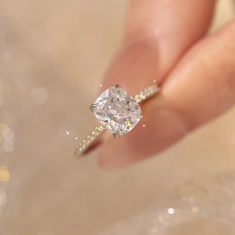 

Изысканное женское кольцо с муассанитом из платины PT950, трехцветное, в стиле «вечность», овальный дизайн, квадратный ограненный камень, подарок для подруги