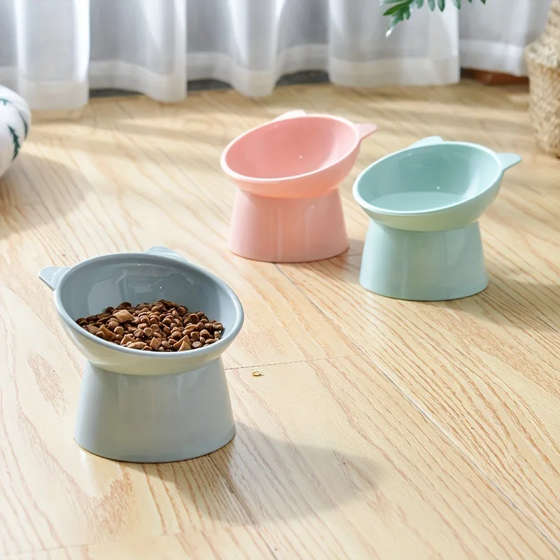 Cat Dog Bowl 15 Degrees Raised Non Slip Puppy Base Cat Food Drinking Water Feeder Tilt Safeguard Neck Pet Bowl Accessories