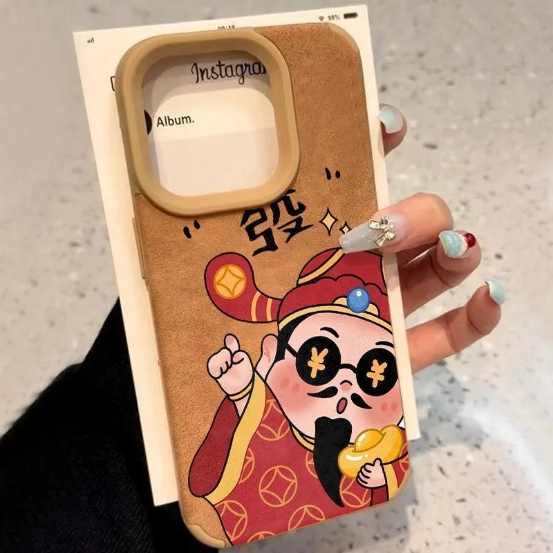 

Chinese figure god of wealth matte phone case for iphone 17 pro max 16 plus 15 14 13 11 silicone back cover for iphone 12 bumper