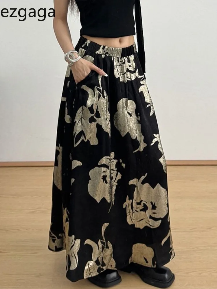

Ezgaga юбки женские цветы винтажные эластичные с высокой талией модные элегантные темпераментные женские длинные юбки свободные повседневные шикарные