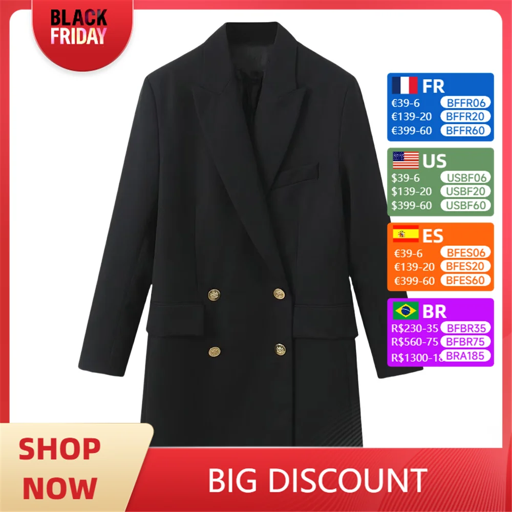 

ZARF2024 autumn new women's clothing advanced simple casual versatile loose long-sleeved lapel double-breasted suit jacket