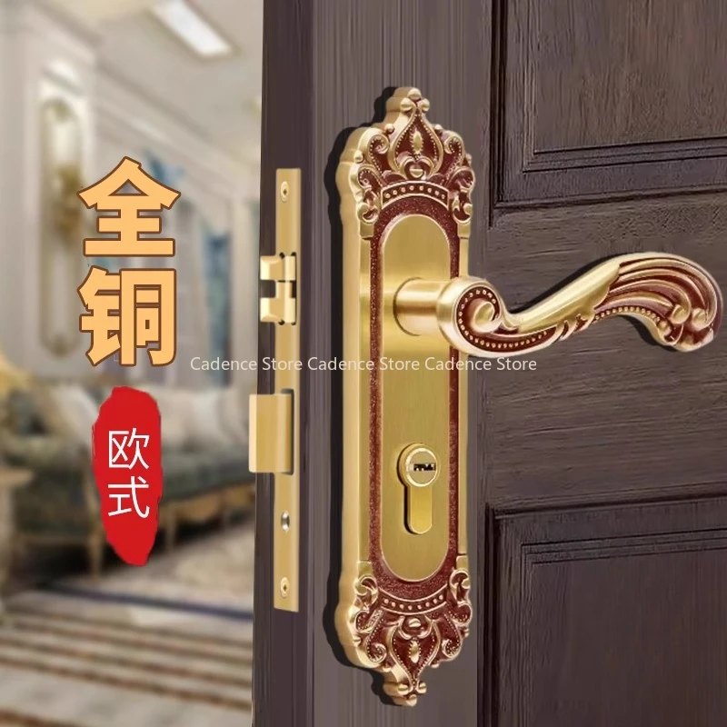 

Luxury Brass Gate Lock Europen Entrance Door Locks Golden Handle Lockset Bedroom Security Locksets Multi Color for Option