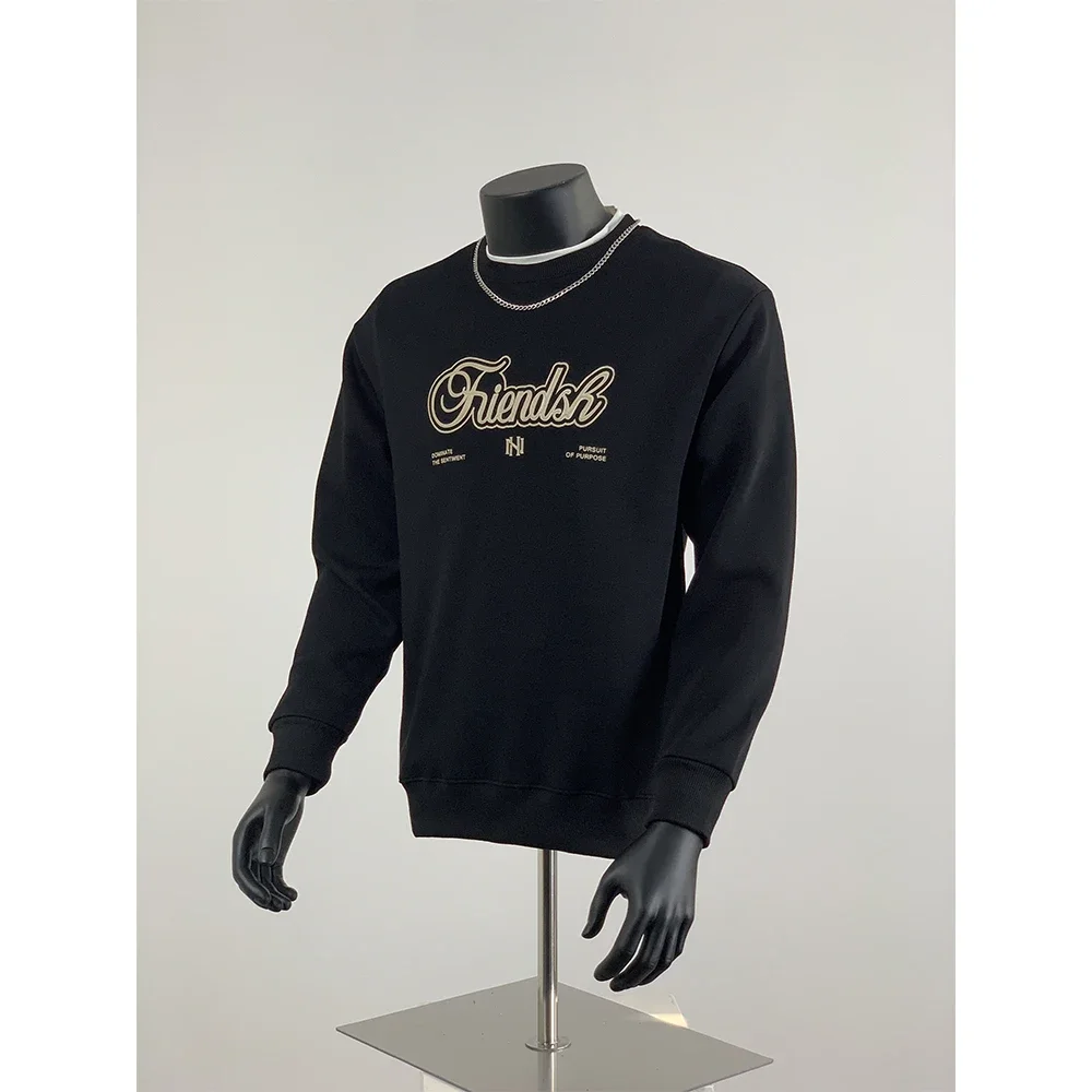 

American Casual Fashion Brand Crewneck Hoodie Men Long Sleeve 2024 New Letter Print Design Feeling Loose All Over The Top