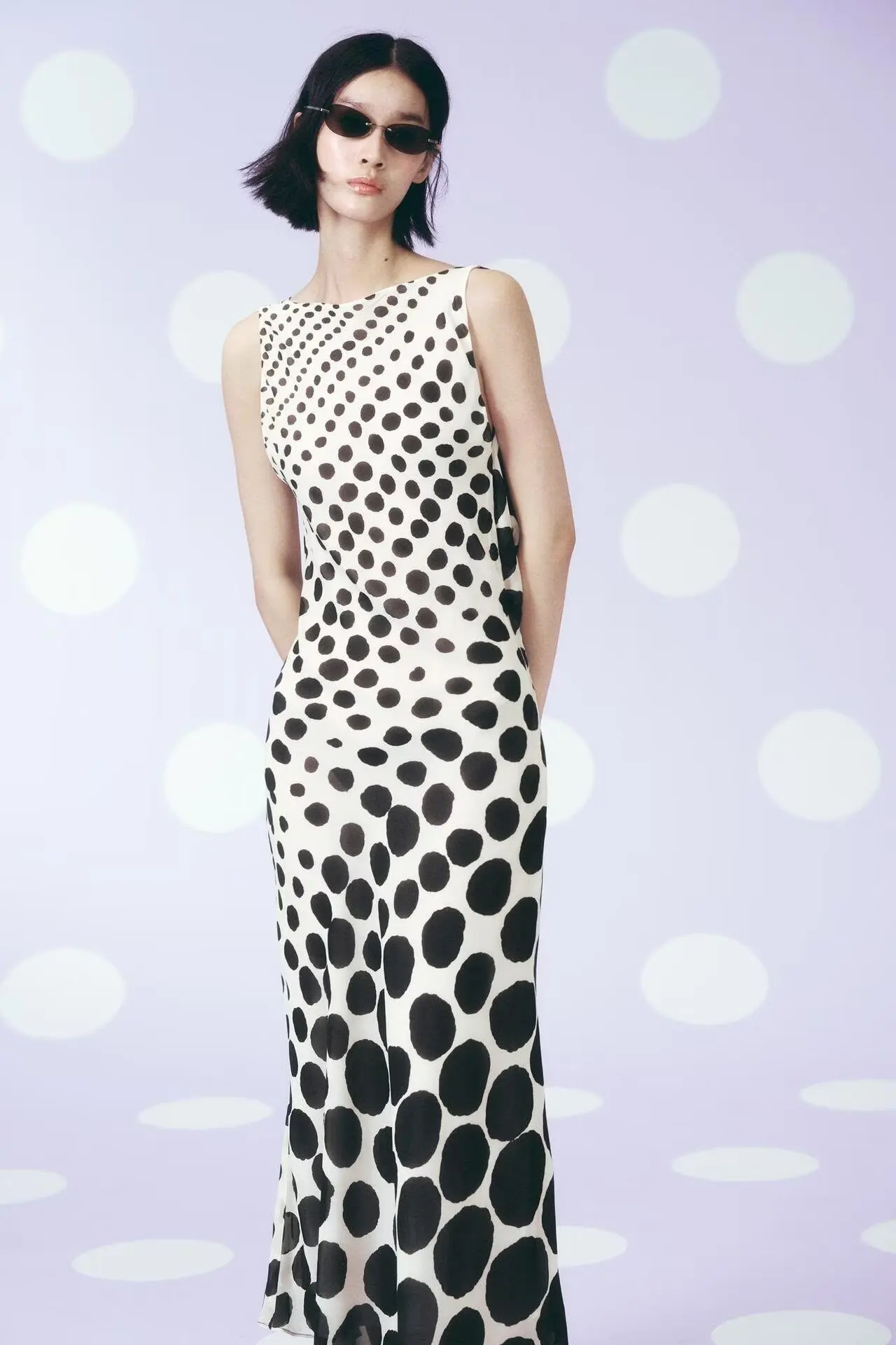 

BB6478 ZA25 summer new vacation style fashionable and elegant temperament polka dot sleeveless long dress 3579562