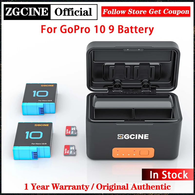 ZGCINE-Mini cargador inteligente para GoPro 10 9, caja de carga, 5200mAh, Banco de energía, lector de tarjetas TF, caja de almacenamiento de batería