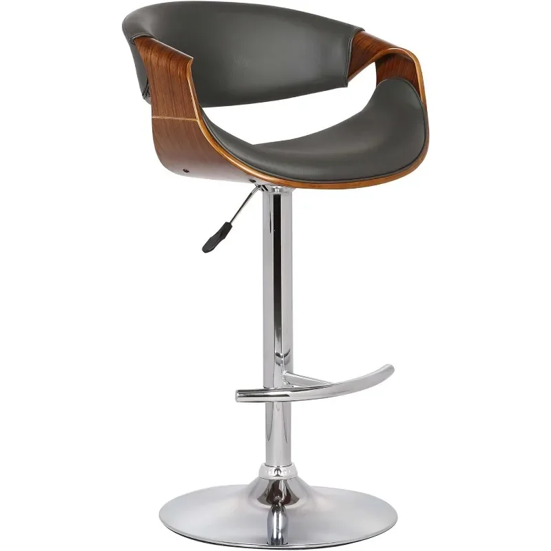 Living Butterfly Swivel Adjustable Barstool in Grey Faux Leather and Walnut Wood Finish