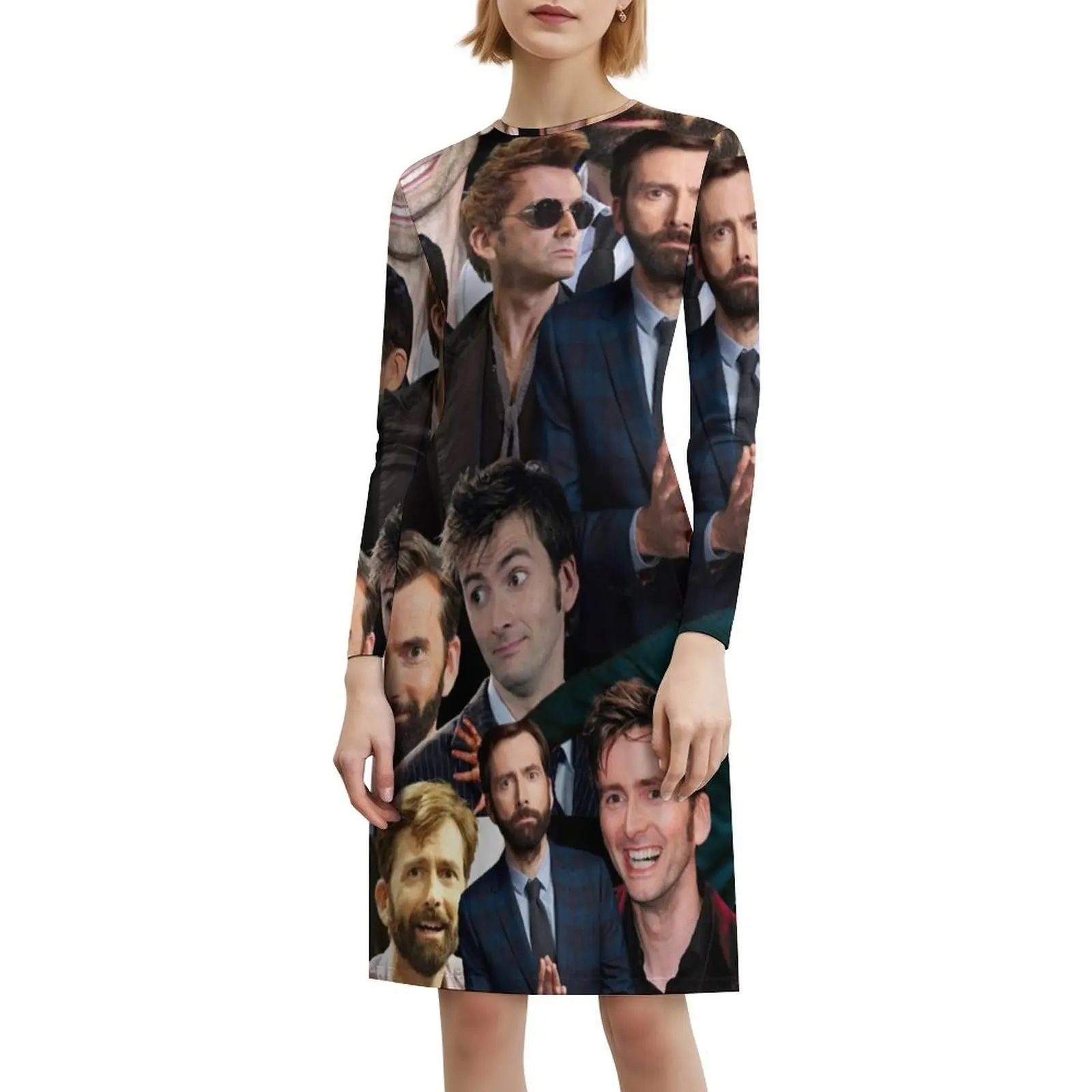 David Tennant Collage Bohemian Sleeveless Dress Multi-Print Beach Vacation Party Dress David Tennant Collage David Tennant