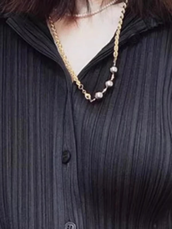 Bla Ice Silk Women's irt Summer 2025 New Design Folded Sun Protection Top Straight Tube  Collar Thin Long Sve Pure...